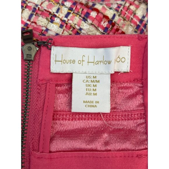 House Of Harlow 1960 Pink Tweed Plaid Mini Dress Preppy Y2K Old Money Style Sz M - Picture 5 of 6